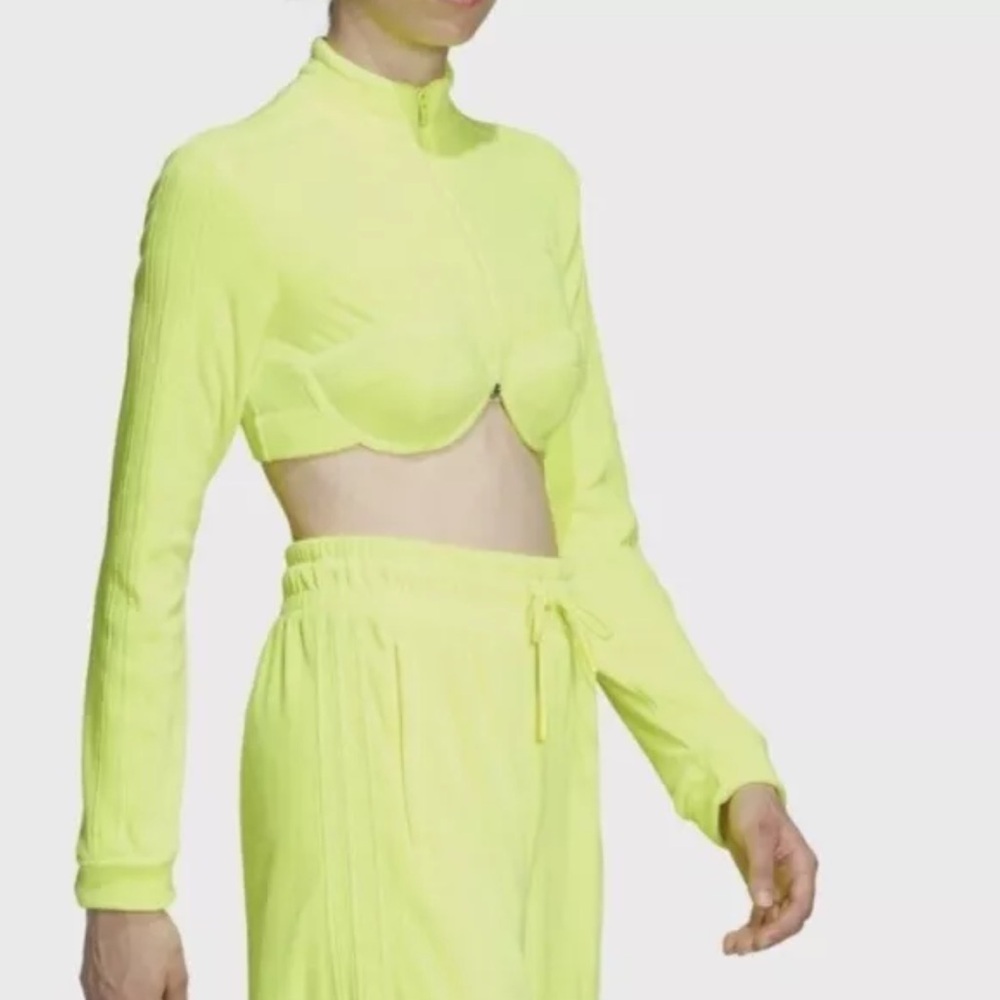 Adidas X Jeremy Scott Velour Crop Track Top Neon Yellow - Picture 2 of 4